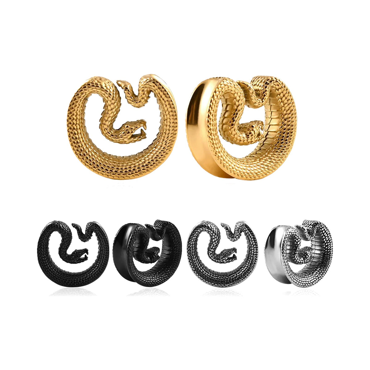 Tunnels ouvert serpent en acier inoxydable (lot de 2)