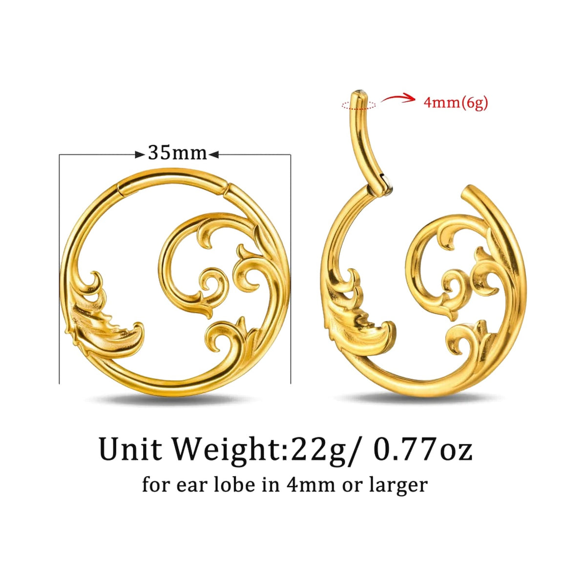Poids d'oreille vague – Acier inoxydable 4mm