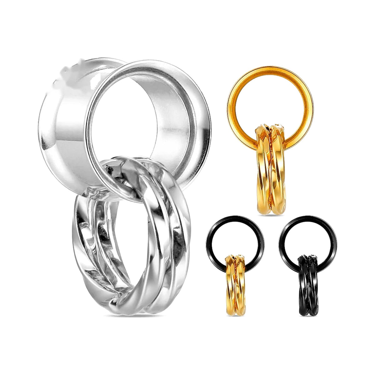 Tunnels double flare avec anneaux torsadés – Acier 316L (lot de 2)