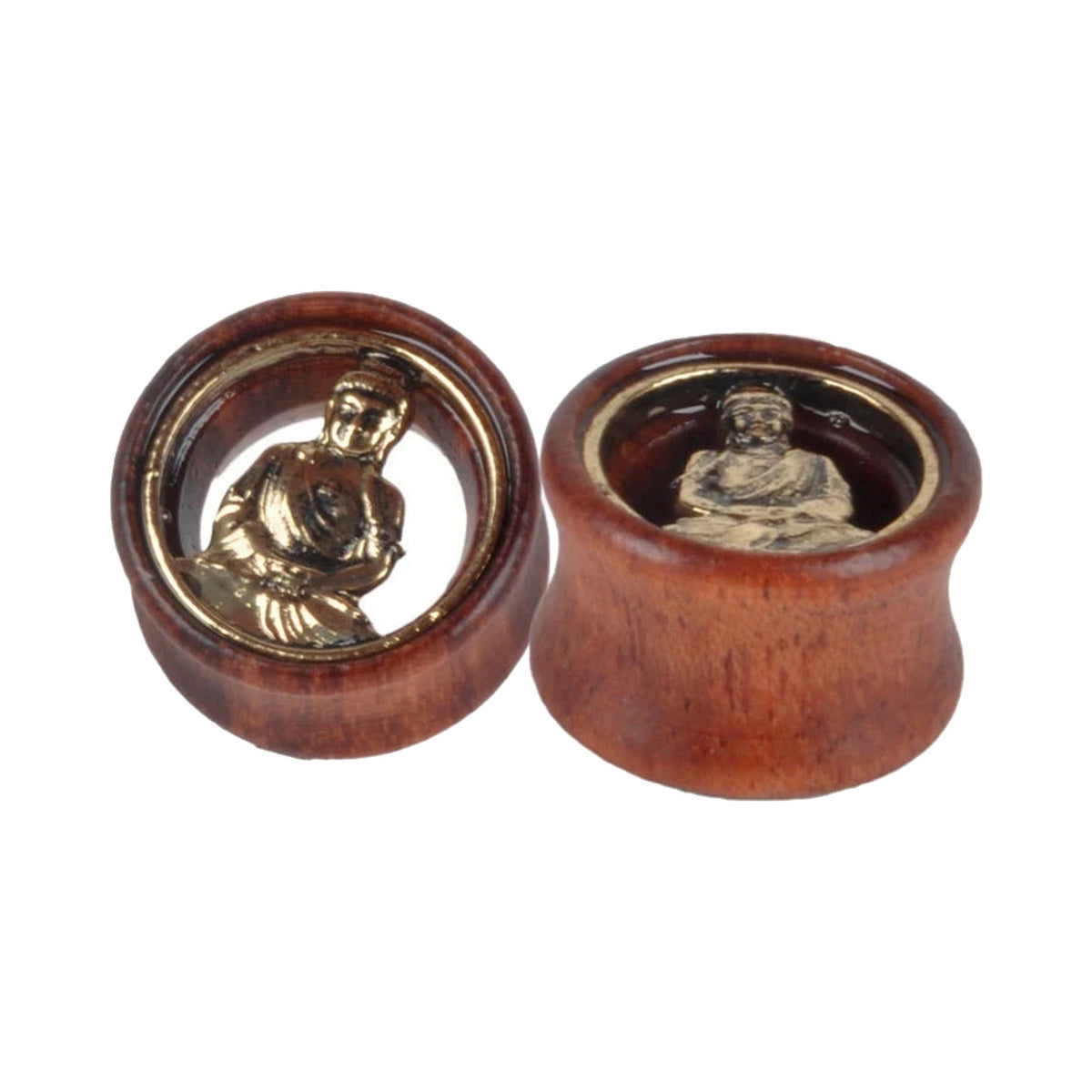 Plugs en bois à motif Bouddha en métal, paire