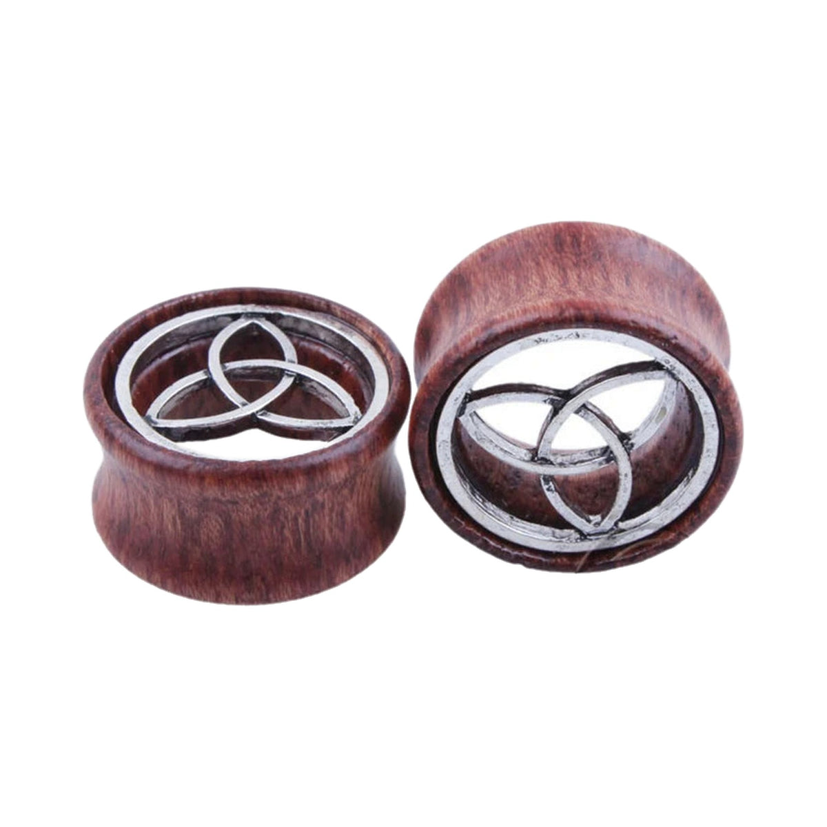 Plugs en bois à motif triquetra en métal, paire